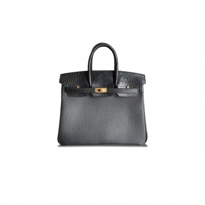 HERMÈS MASTER BIRKIN 25 CROCODILE AND TOGO LEATHER BLACK GOLD BUCKLE H076216CK11 (25*20*13cm)